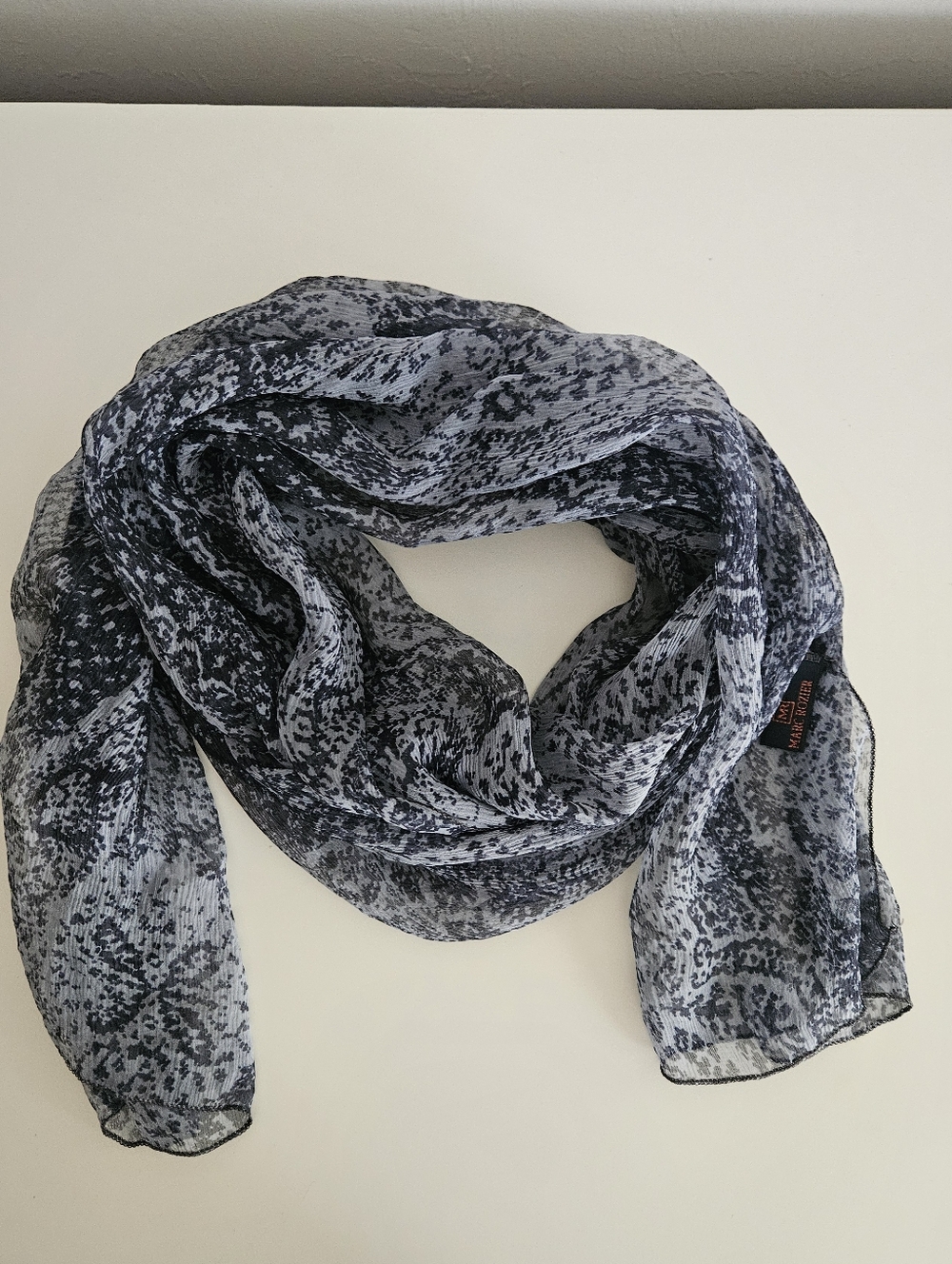 MARC ROZIER PARIS Blue Medallion Print Sheer Silk Scarf | SZ 35" - Picture 2 of 9
